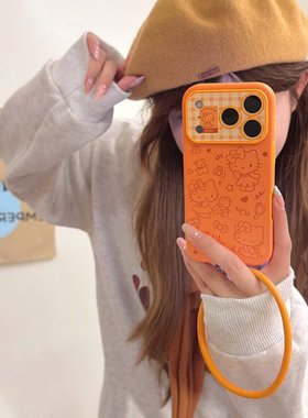 橙色线条kitty适用于苹果17ProMax手机壳iPhone16Pro小众少女心15简约14小清新卡通13保护套