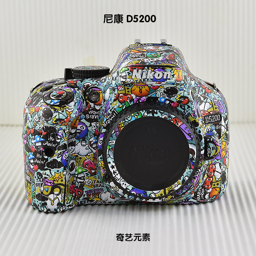 适用于D5200相机贴膜相机贴膜黑色碳纤维卡通银色哑光幽灵纹