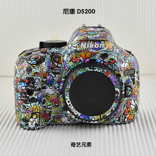 适用于D5200相机贴膜相机贴膜黑色碳纤维卡通银色哑光幽灵纹