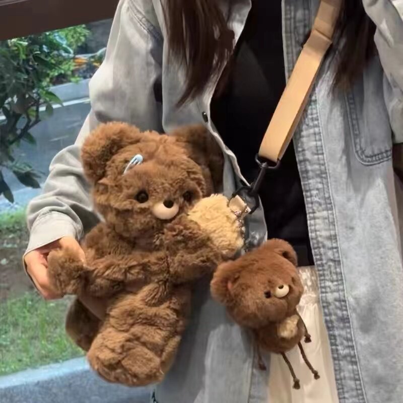 高颜值可爱心小熊趴趴包毛绒卡通玩偶双肩背包包女生日礼物女生包