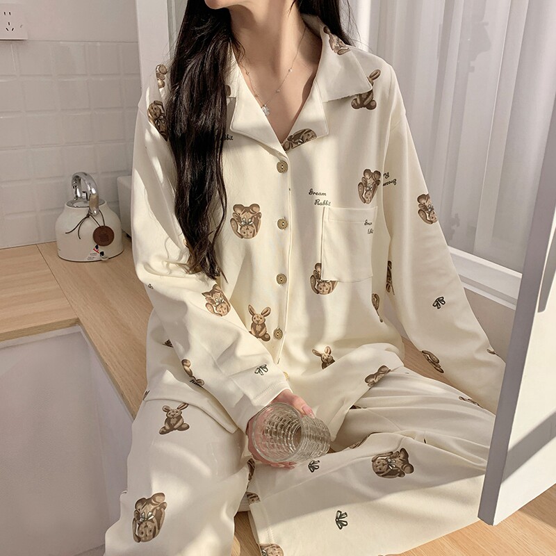 가슴 패드가 달린 가을 겨울 산후 수유복 통기성과 땀 흡수성이 뛰어난 산모복 봄 여름 긴팔 얇고 헐렁한 산모 잠옷