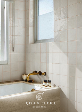 做旧白色方砖厨房卫生间瓷砖民宿装饰墙面砖绿色浴室厕所釉面砖