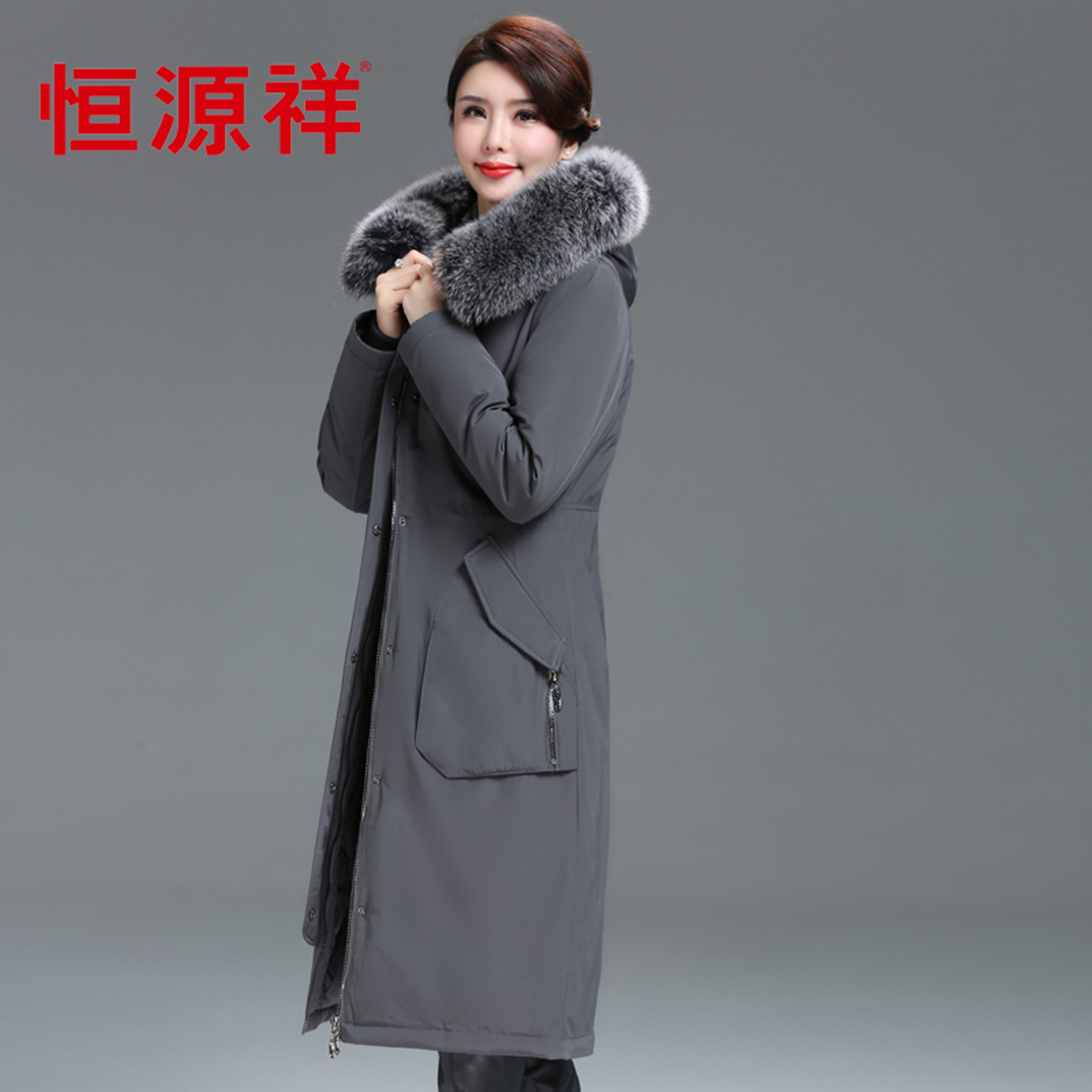 中老年过膝妈妈装羽绒服