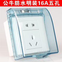 明装明盒公牛插座防水盒面板带五孔16A热水器浴室保护罩盖防溅盒