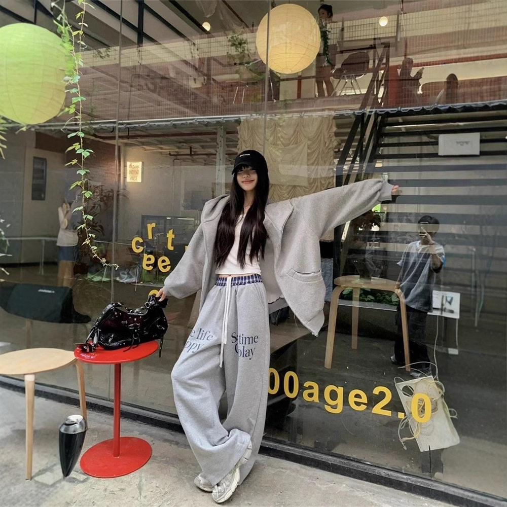 运动套装女宽松卫衣外套女装春秋季宽松阔腿裤休闲裤慵懒风两件套