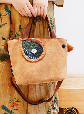 三色补丁飞鸟小挎包女2025夏新款民族风手拎包小众百搭单肩斜挎包