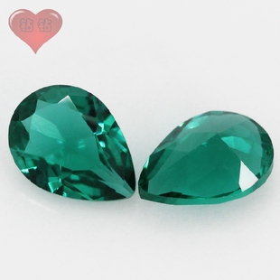 水滴形孔绿玻戒面裸石人造彩色散珠 梨形孔绿色玻璃镶嵌耳夹主石