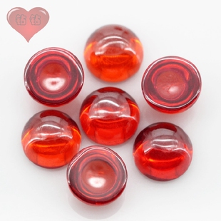 圆形桔红色锆石平底素面裸石 橘红色弧面人造彩色宝石镶耳夹戒指