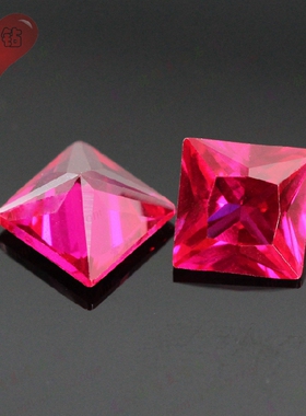 正方直角车花红宝石裸石戒面仿钻 公主方合成5#红刚玉Ruby首饰DIY