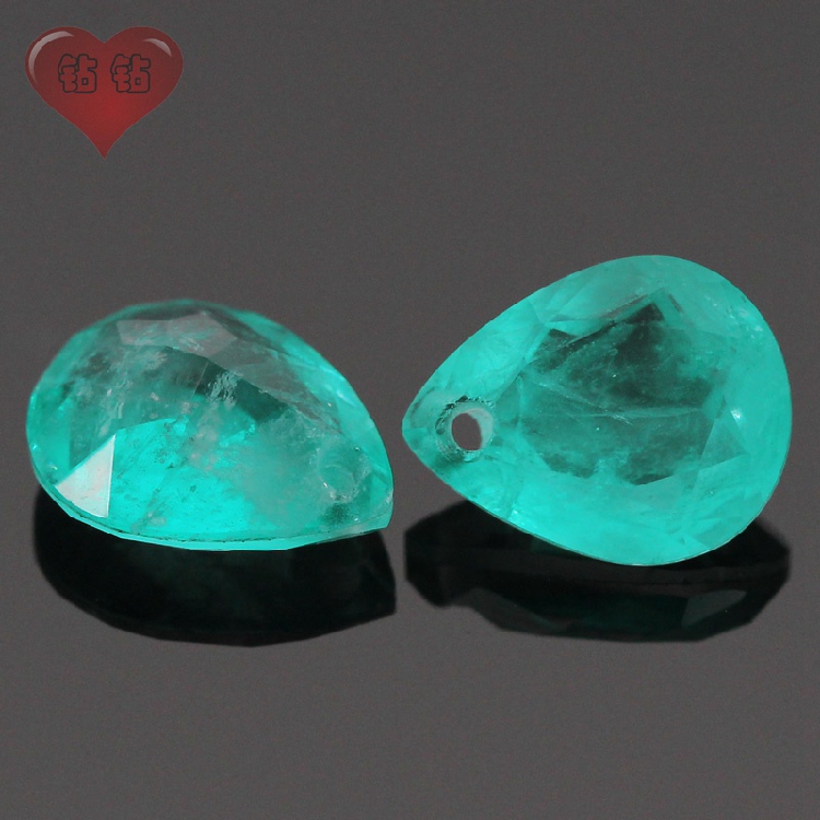 水滴形单孔仿帕拉伊巴碧玺戒面裸石 带孔梨形人造水晶宝石镶珠宝