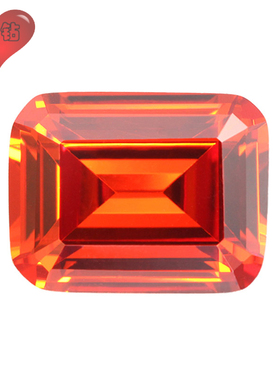 桔红色祖母绿形切工锆石裸石 长方倒角车平切割戒面 橘红色CZ仿钻