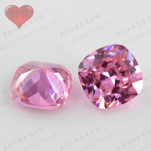 粉红色肥正方枕头形锆石裸石 人造尖底钻CZ仿钻石宝石戒面吊坠