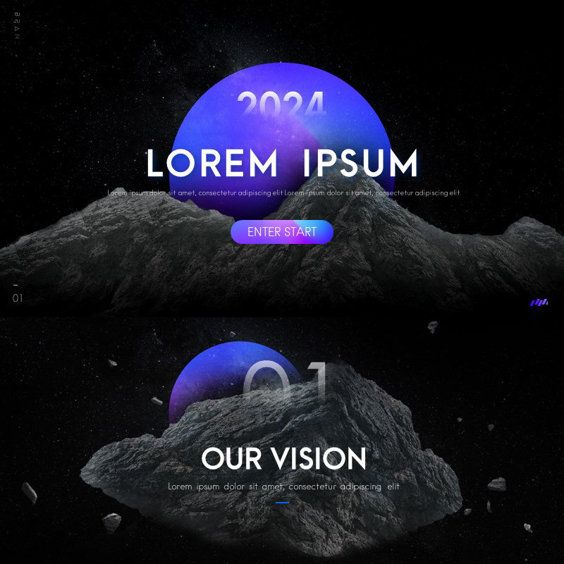 XY114宇宙PPT模版太空陨石动画PPT星陨大气科技商务黑色紫色汇报