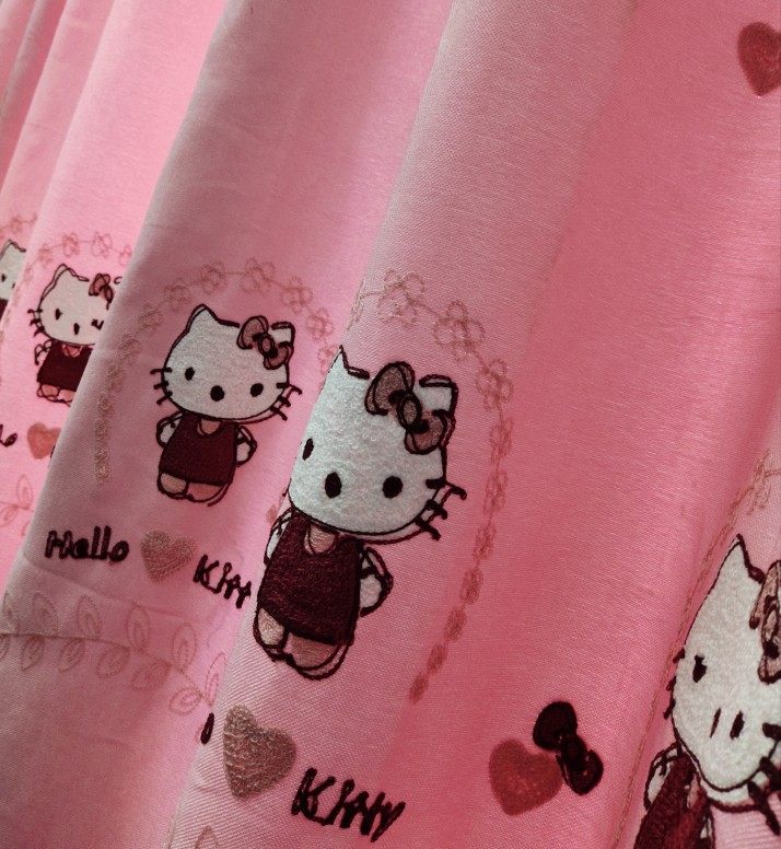 钱氏外贸凯蒂猫粉色窗帘棉麻女孩房公主系列卧室卡通窗帘成品儿童