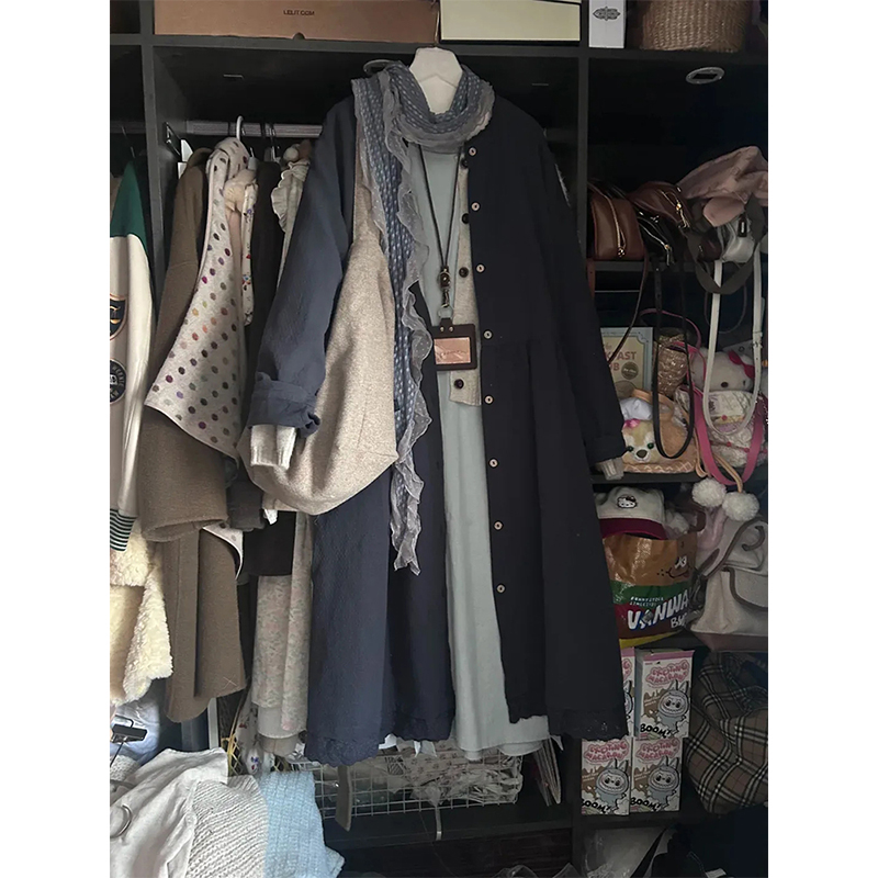 连衣裙+针织开衫+风衣外套三件套