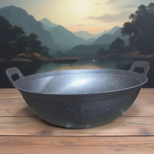 老式双耳农村生铁铸铁锅圆底家用无涂层纯铁锅燃气灶柴火灶炒菜锅