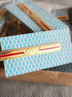 库存全新老款87领带夹收藏怀旧24KGP镀金正装商务制服别针夹子