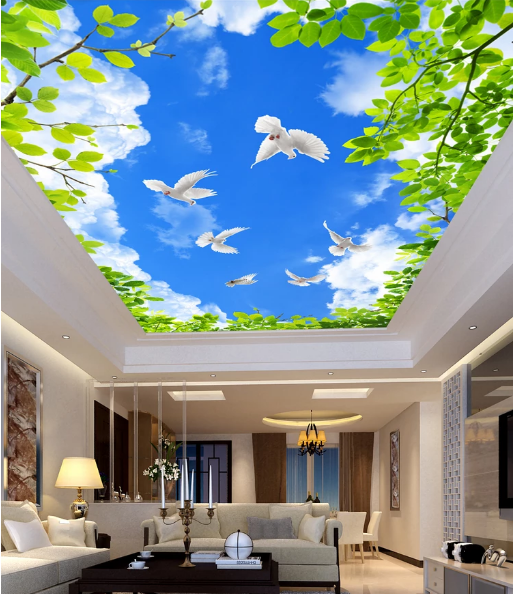 天花板装饰吊顶壁纸房顶墙贴画3D立体墙纸自粘防水大贴纸宇宙星空