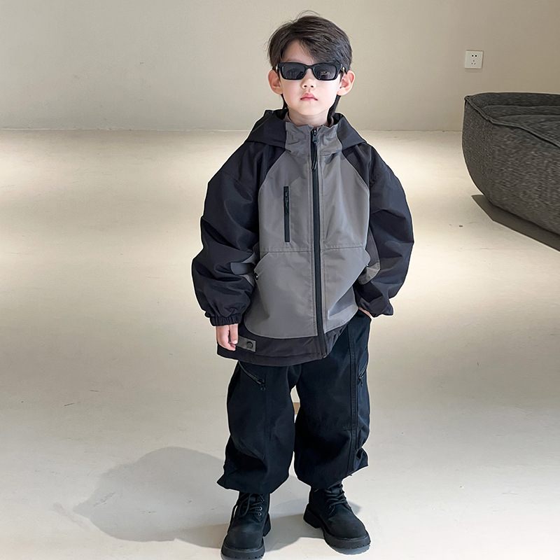 儿童冲锋衣男童加绒外套夹棉加厚