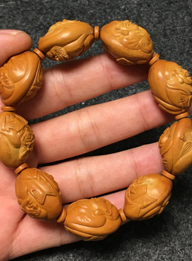 雕刻大籽十八罗汉文玩橄榄核手串