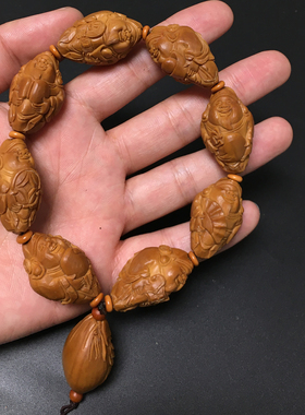 橄榄核雕刻手串男士文玩八大财神