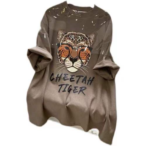 2022 oversize new tiger head cartoon printed short sleeve T-shirt