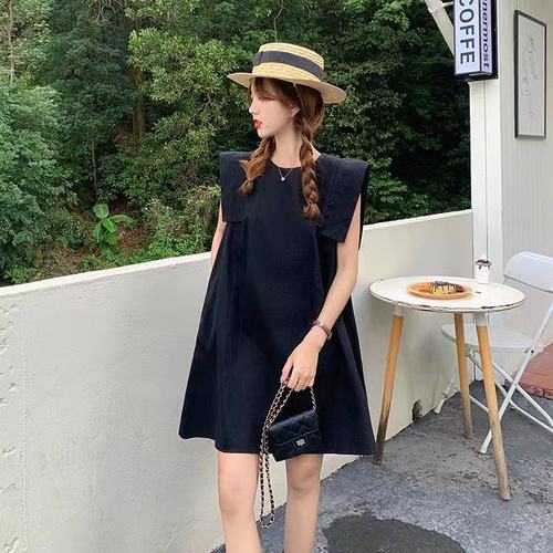 Women's dress 2022 new solid color gas covered sleeveless A-line skirt ins small light mature style skirt fashion