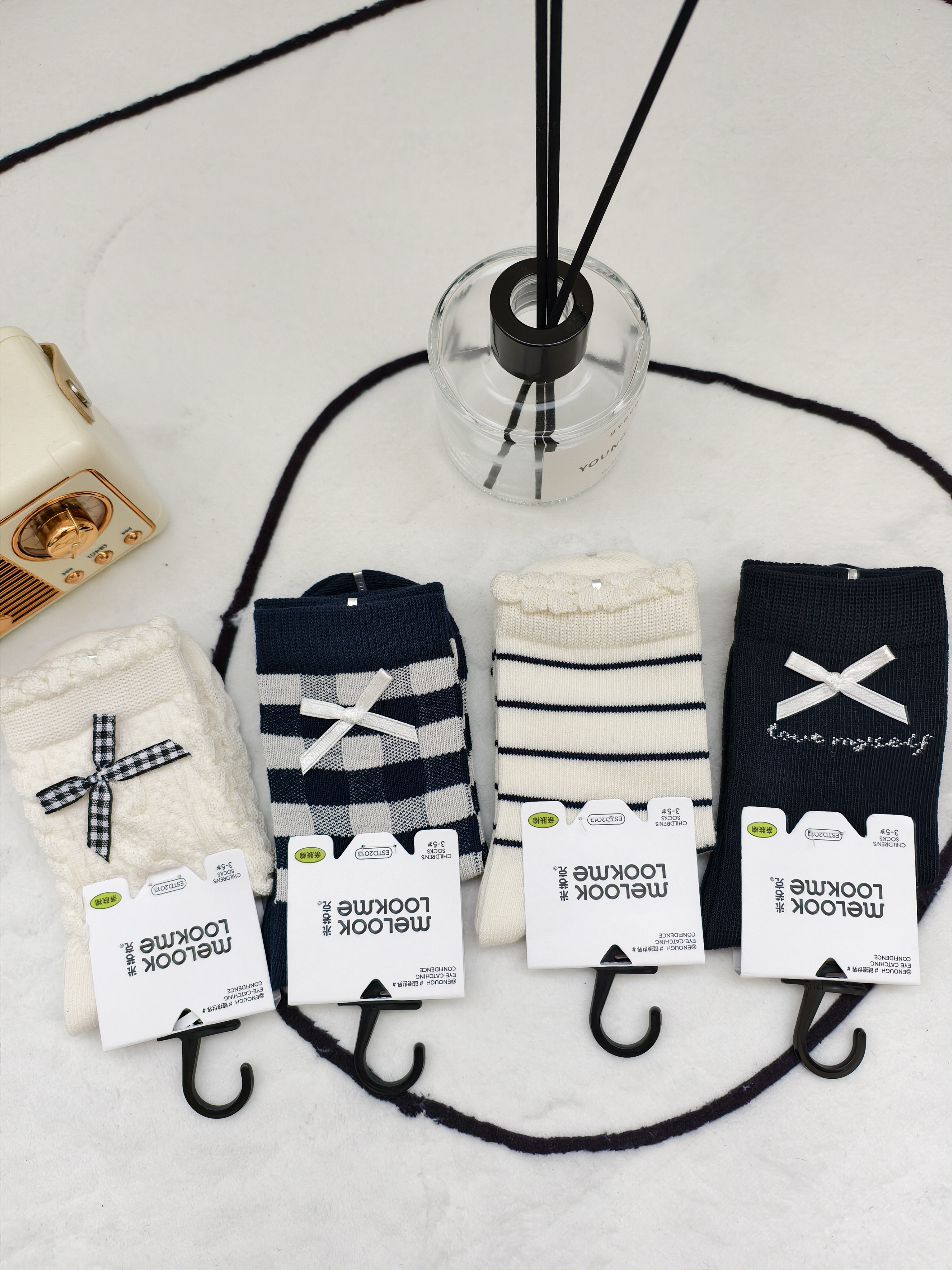 米若克儿童袜子秋新款中筒袜女童宝宝袜子无骨公主袜子条纹经典袜