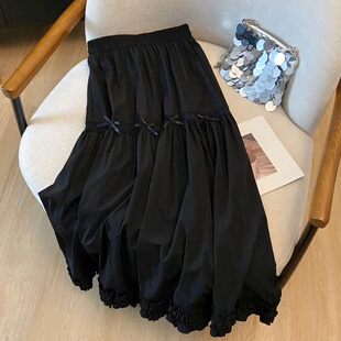 蝴蝶结花边蛋糕裙半身裙女2026春季 显瘦裙子垂感A字长裙 新款