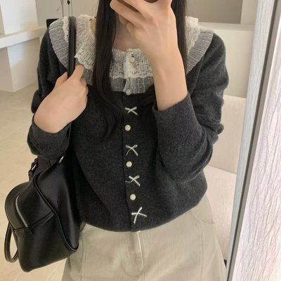 sheep  韩系秋款甜美蕾丝花边领设计显瘦百搭开衫毛衣女