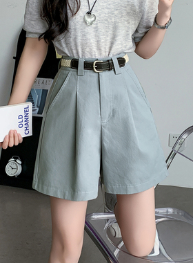 2026春夏新款宽松韩版休闲短裤设计感腰带休闲A字工装5分短裤女