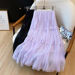 仙女风紫色网纱蛋糕裙女2026春季 韩系洋气减龄垂感A字裙 新款