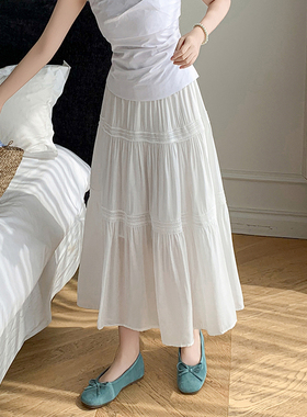 白色中长款半身裙女2026春夏新款蕾丝高腰显瘦a字蛋糕裙长裙