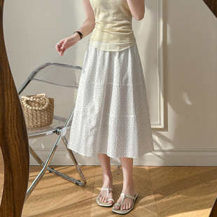 2026夏新款 波点花苞裙 设计感洗水棉休闲a字半身裙女松紧腰中长款