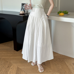 2026春夏新款 百褶半身裙 设计感chao韩白色半身裙女后松紧腰中长款