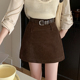 高腰灯芯绒呢子防走光短裤 有货A字短裙女2025秋冬装 新款 半身裙女