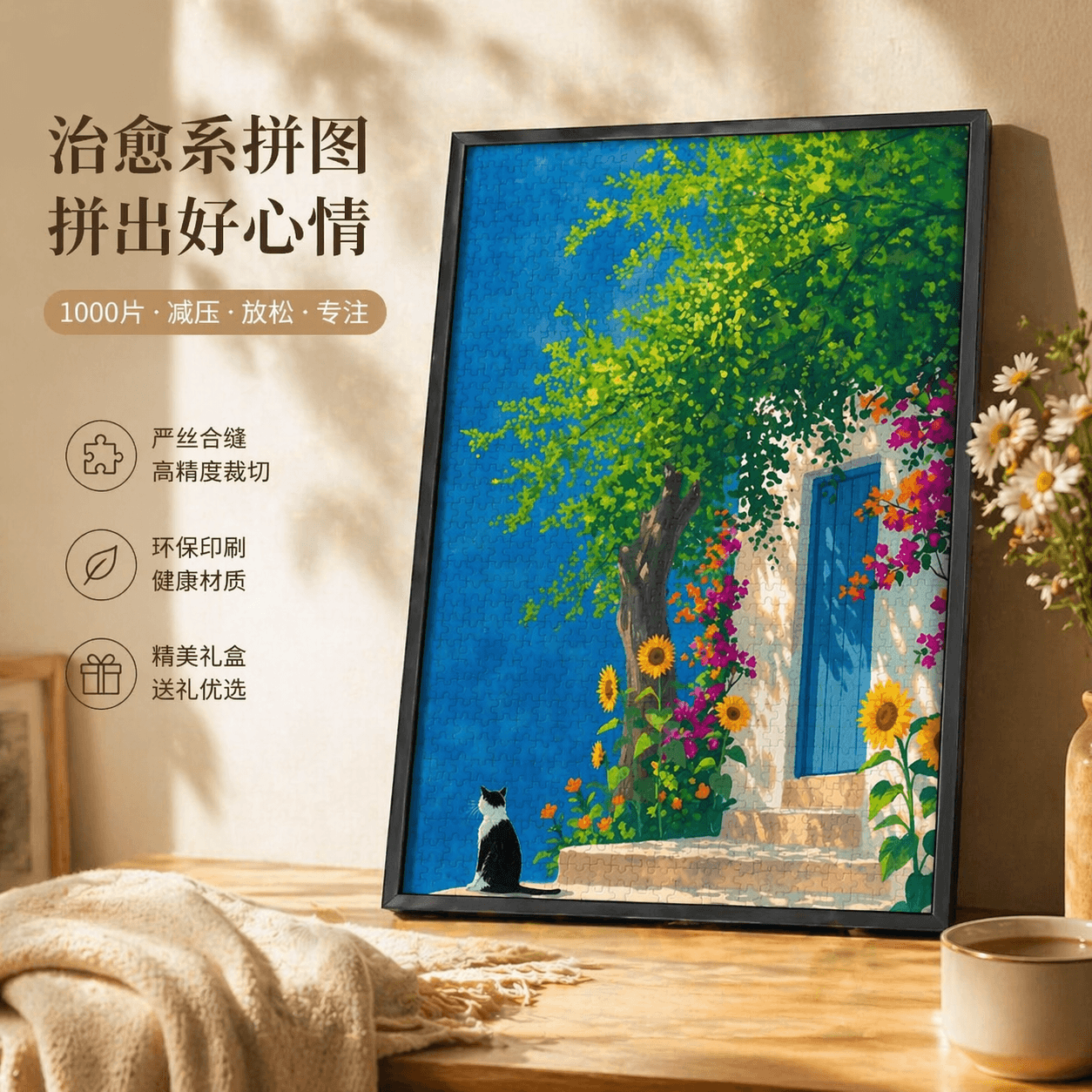 小清新插画木制拼图猫咪300/500/1000片高难度礼物支持定制高清