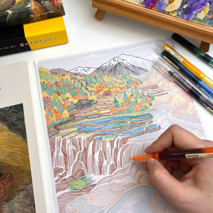 卡通线条画国家风景插画临摹图稿素材控笔练习手部康复上班摸鱼画