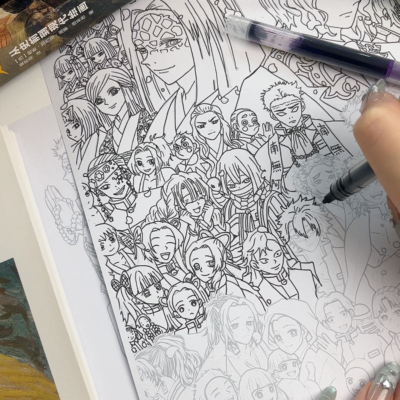鬼灭之刃卡通线条画素材画画临摹图稿控笔练习手部康复上班摸鱼