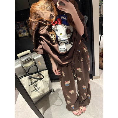 印花圆领长袖睡衣女秋冬季新款