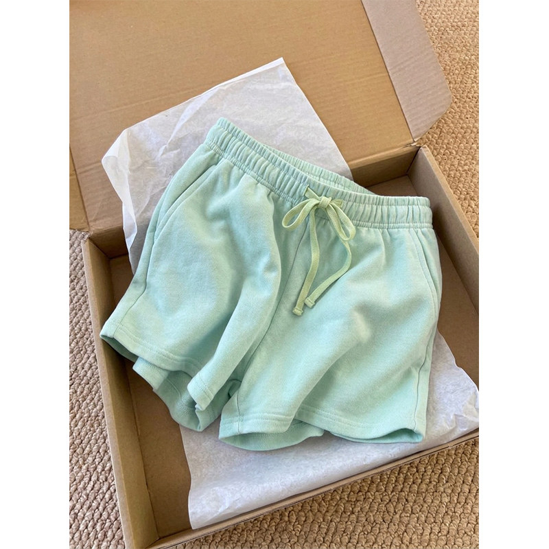 日系薄荷绿松紧腰女夏家居短裤图片