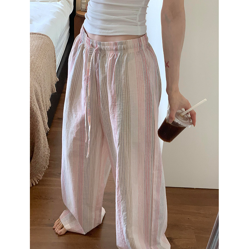条纹撞色睡裤女夏百搭家居裤子图片