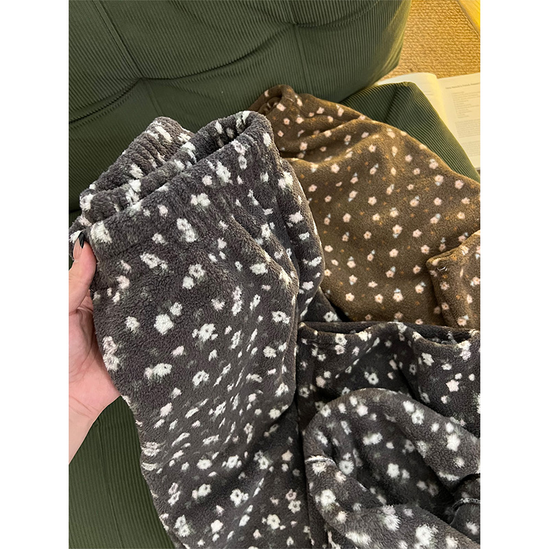 休闲碎花宽松珊瑚绒睡裤女秋冬季