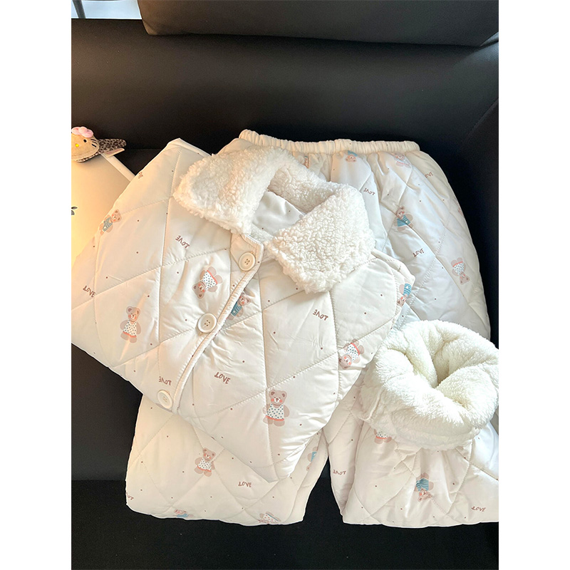 印花甜美少女夹棉长袖睡衣女秋冬