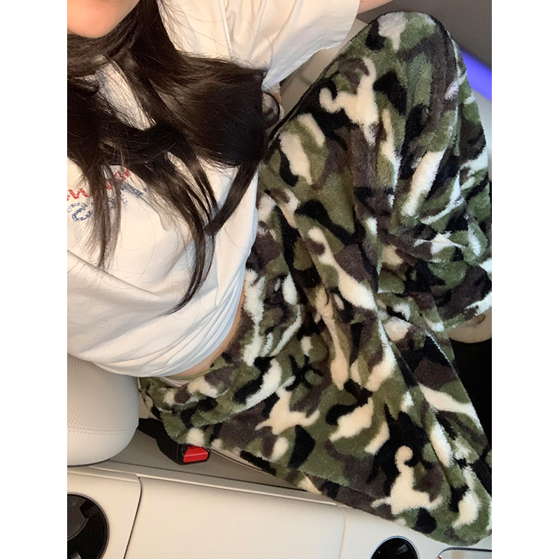 法式高级感迷彩印花珊瑚绒睡裤女