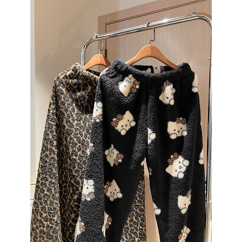 ins风可爱豹纹印花毛绒睡裤女秋冬季新款家居珊瑚绒遛弯长裤外穿,女士内衣/男士内衣/家居服,睡裤/家居裤,淘宝优惠券,粉丝福利购,淘宝优惠卷