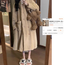 加绒加厚 珊瑚绒睡衣女2023冬款 纯色可外穿家居服睡袍睡裙 毛绒新款