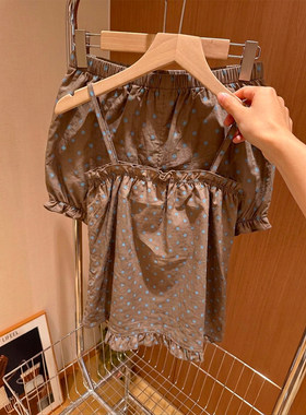 夏季凉感波点吊带短裤家居服套装