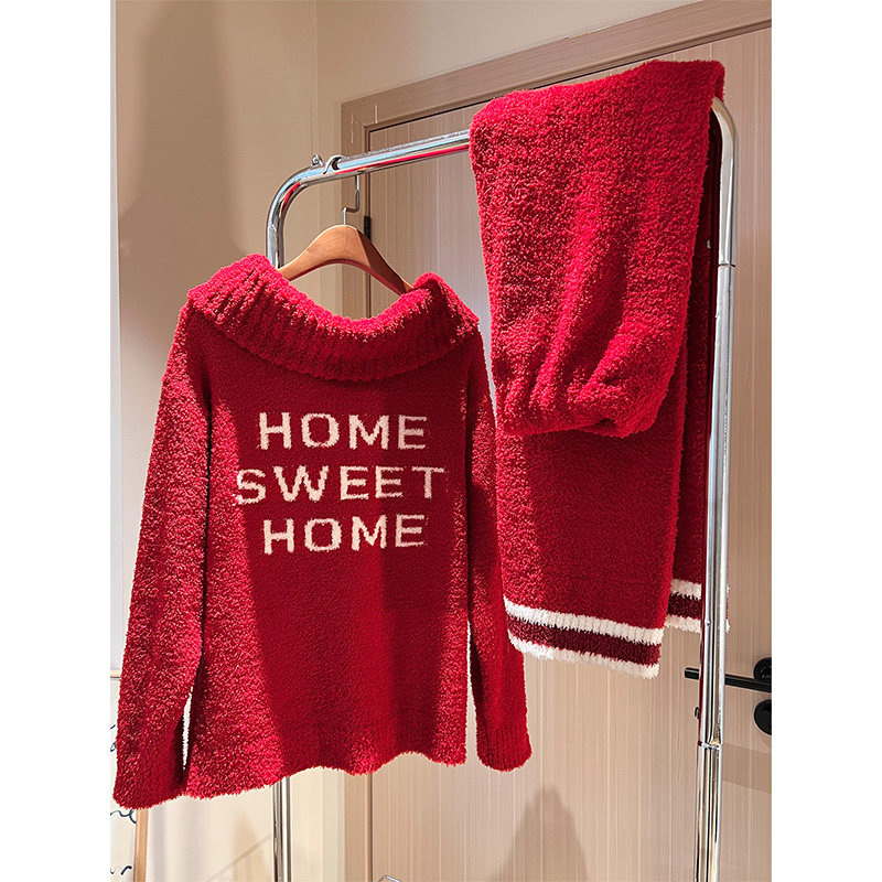 新年红色毛绒针织开衫睡衣女秋冬季新款家居服保暖家居服套装外穿,女士内衣/男士内衣/家居服,睡衣/家居服套装,淘宝优惠券,粉丝福利购,淘宝优惠卷