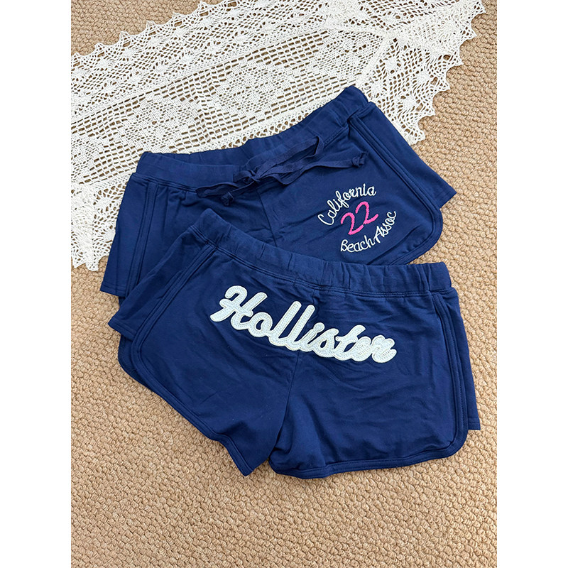 美式辣妹风数字字母印花睡裤少女夏季深蓝色运动休闲家居裤可外穿